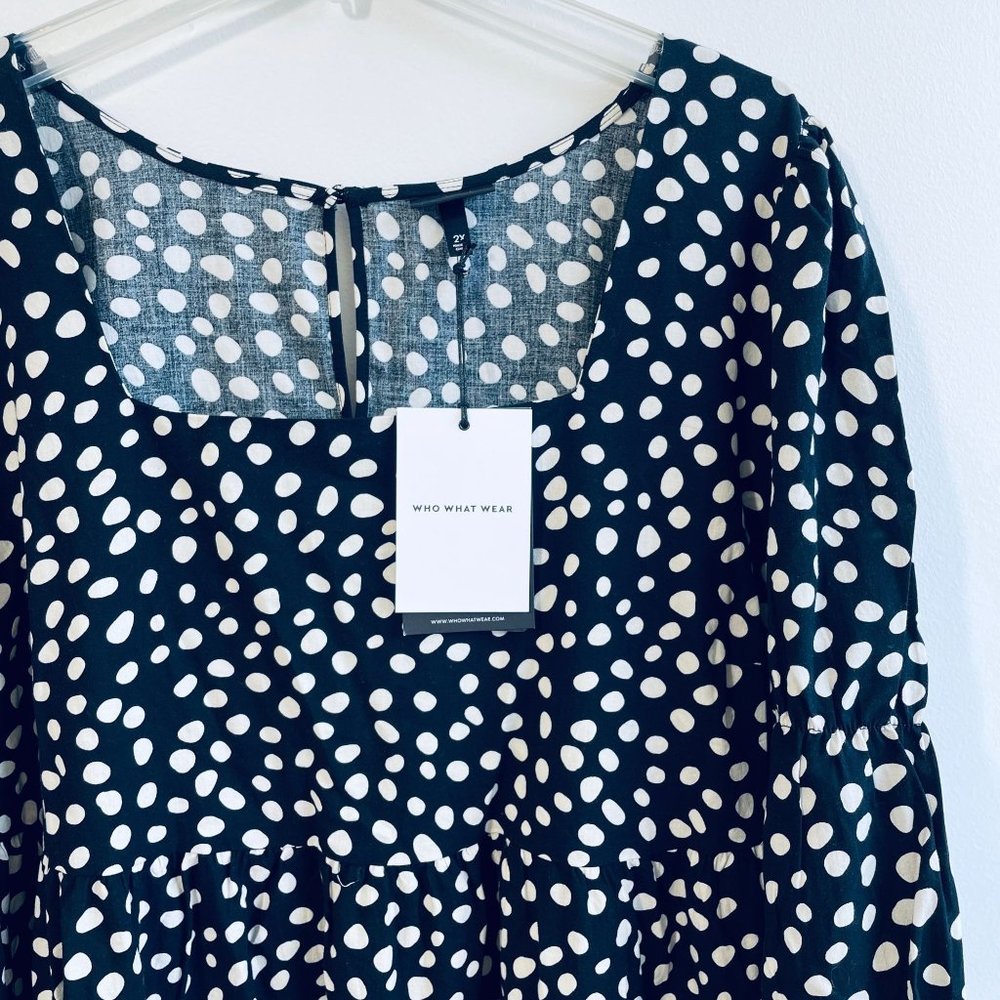 Who What Wear Womens Dress Medium Black Maxi Long Sleeve Polka Dot Victorian New - Picture 4 of 7